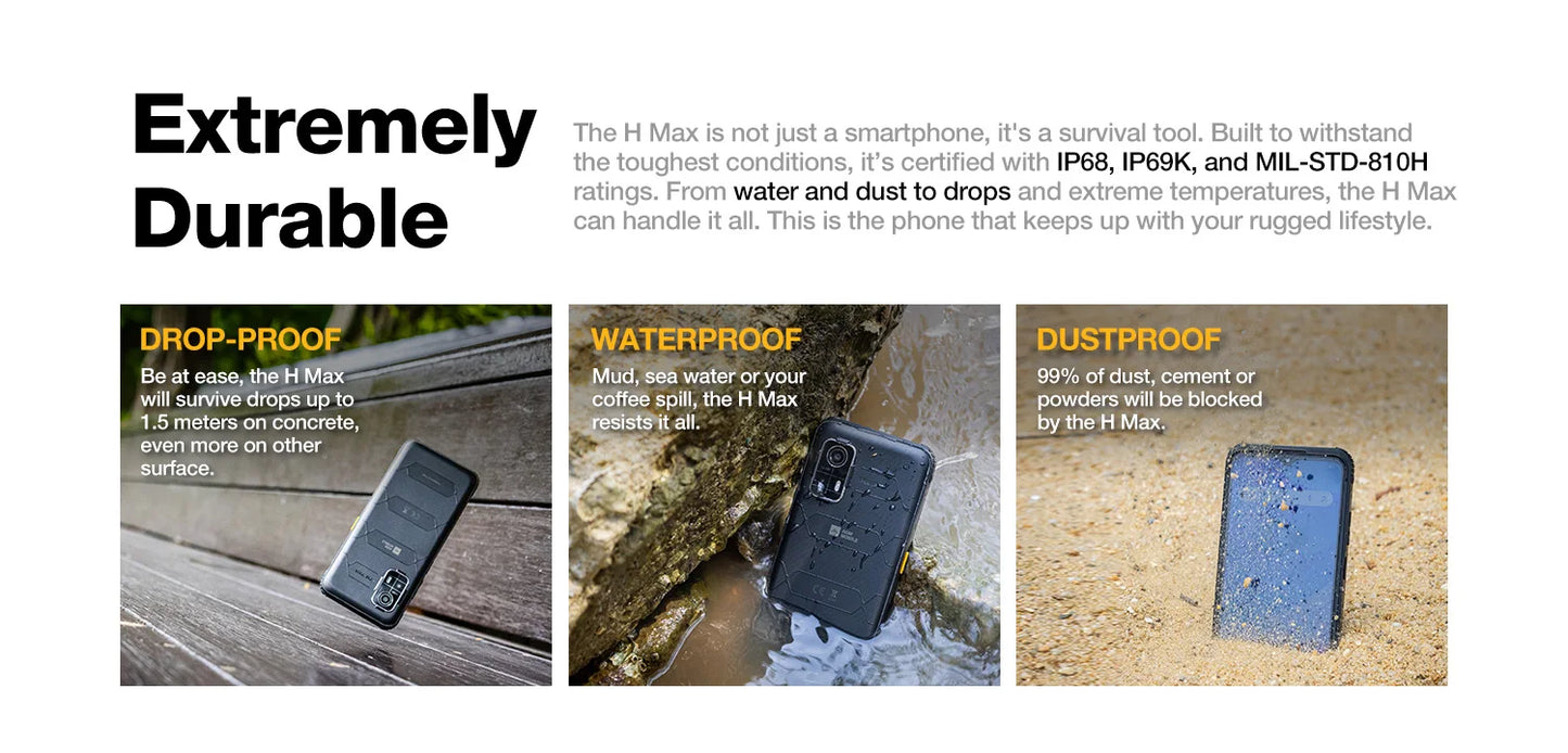 AGM H MAX Rugged Smartphone 8+256GB 10000mAh Battery  HD+ Display 3 Card Slot NFC OTG Reverse Charge Waterproof