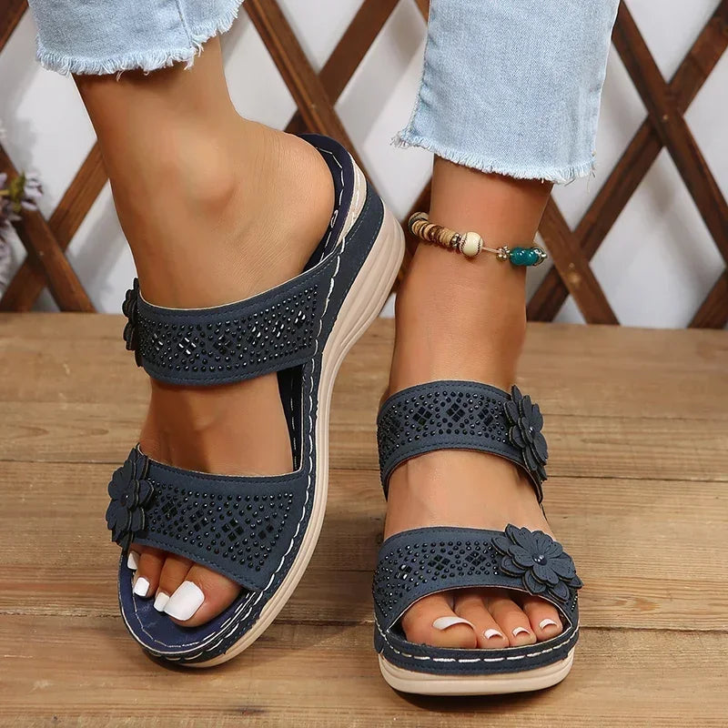 Ladies Shoes on Offer Summer New Plus Size Slippers Women Retro Roman Women's Slipper Casual Beach Flower Platform Wedge Sandals