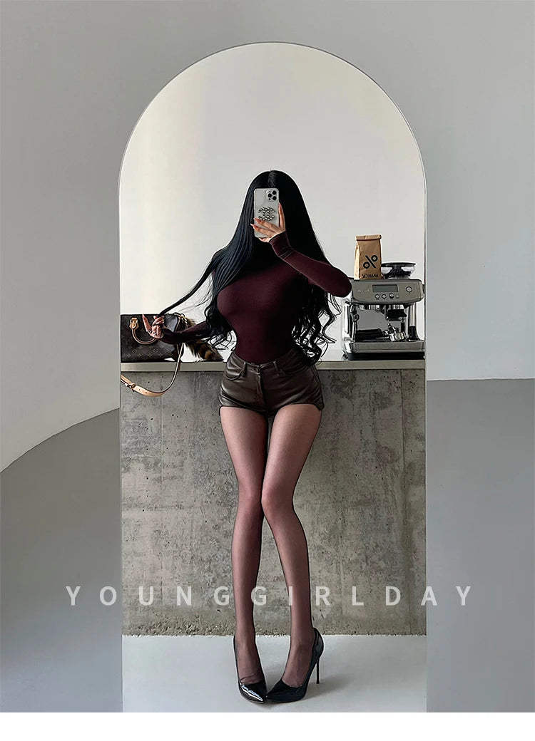 Sexy High Waist PU Leather Shorts Women's Tight Fit Hot Pants Long Legs Enhancing Hip Shape Arc Design Daily Wear Shorts
