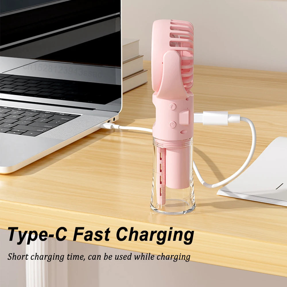 Portable Fan Mini Handheld Humidifier Fan USB Rechargeable Portable Handheld Mist Fan with Humidifier Mini Water Spray Hand Fans