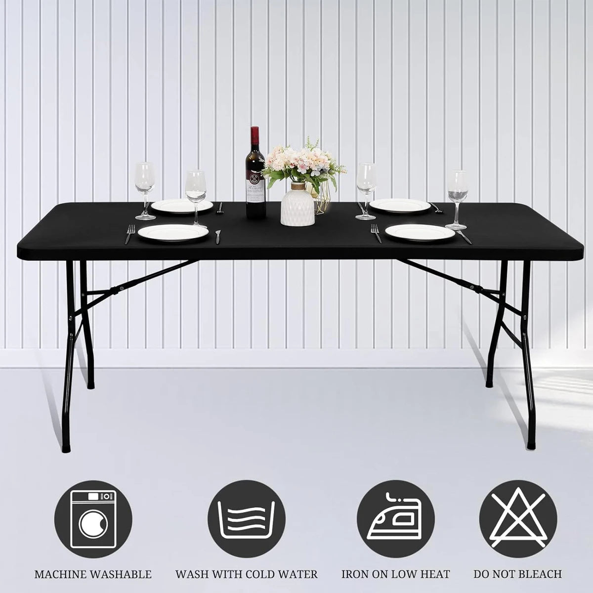 1 Pc 4/6/8ft Spandex Tablecloth Elastic Fitted Stretch Rectangular Tablecloth Washable and Wrinkle Resistant Patio Table Cover