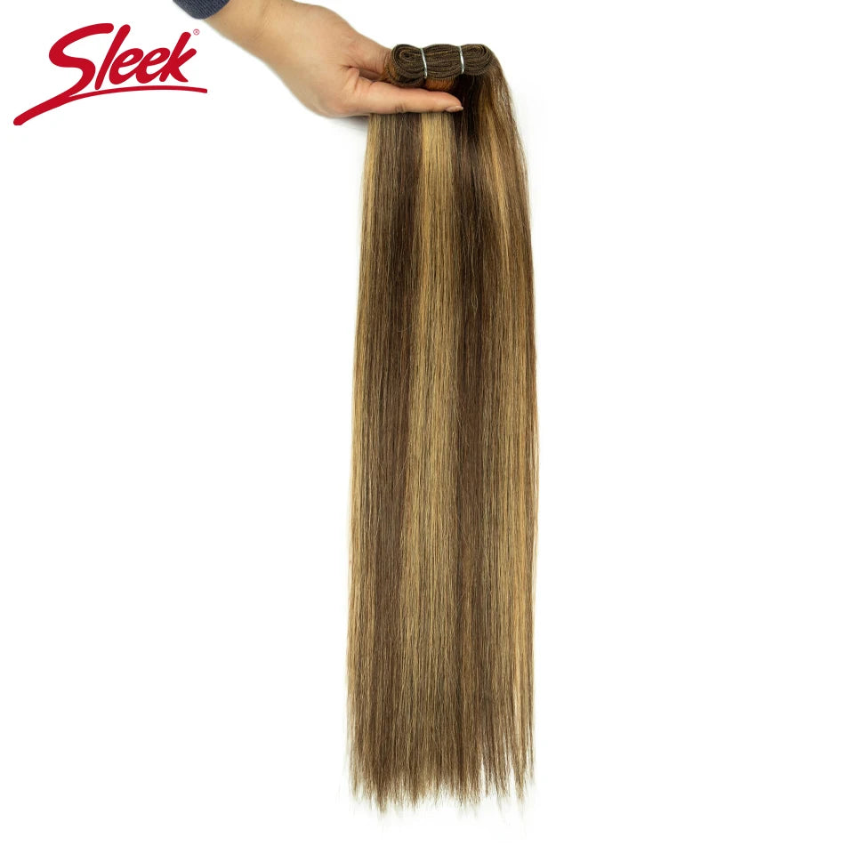 Sleek Peruvian Straight Human Hair Double Drawn Natural Human Hair Weave Bundles Natural Brown #27 #613 Remy Human Hair Bundle