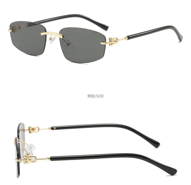 cutting rimless square sunglasses for women new fashion brand beige gradient sun glasses ladies alloy elegant shades driving