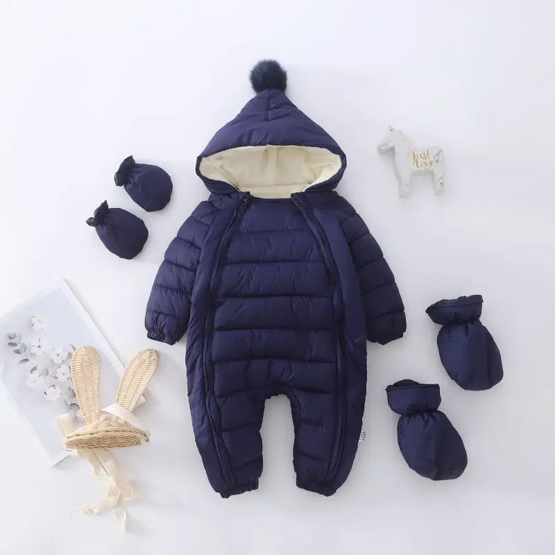 OLEKID 2025 Newborn Baby Jumpsuit Hooded Plus Velvet Warm Baby Boys Snowsuit Toddler Snow Suit Baby Girl Cotton Overalls Rompers
