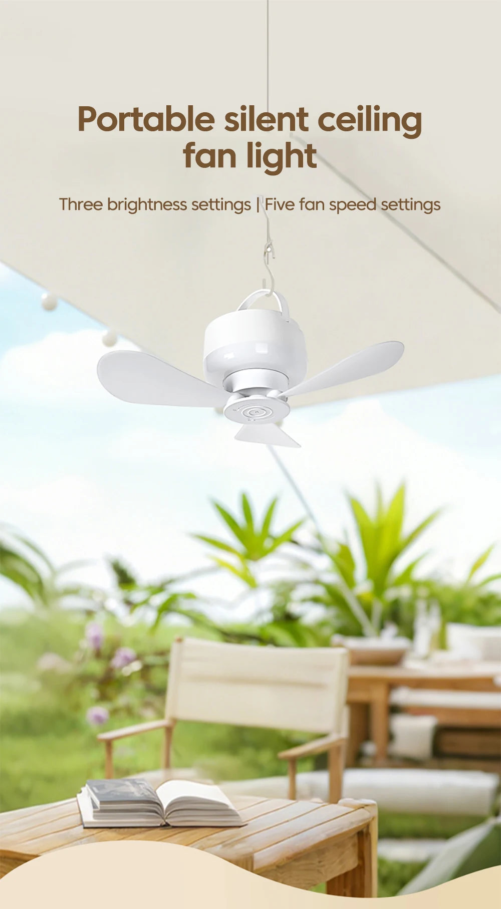 1.5/3M Ceiling Fan With LED Light and Remote Control USB Charging Household Outdoor Camping Tent Student Dormitory Bed Small Fan