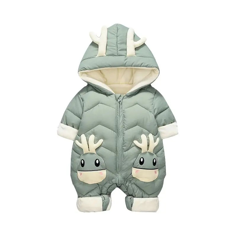 OLEKID 2025 Baby Winter Snowsuit Plus Velvet Thick Baby Boys Jumpsuit 0-2 Years Newborn Romper Baby Girls Overalls Toddler Coat