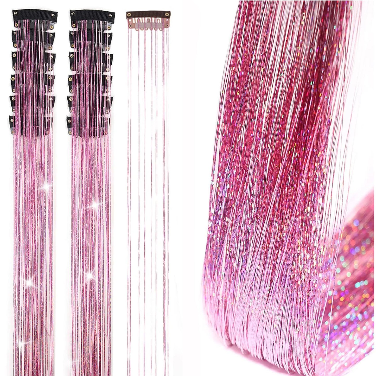6Pcs Hair Tinsel Clip in 19.6Inch Glitter Synthetic Tinsel Hair Clip in Hair Tinsel Kit Heat Resistant Shiny Sparkle Fairy Hair