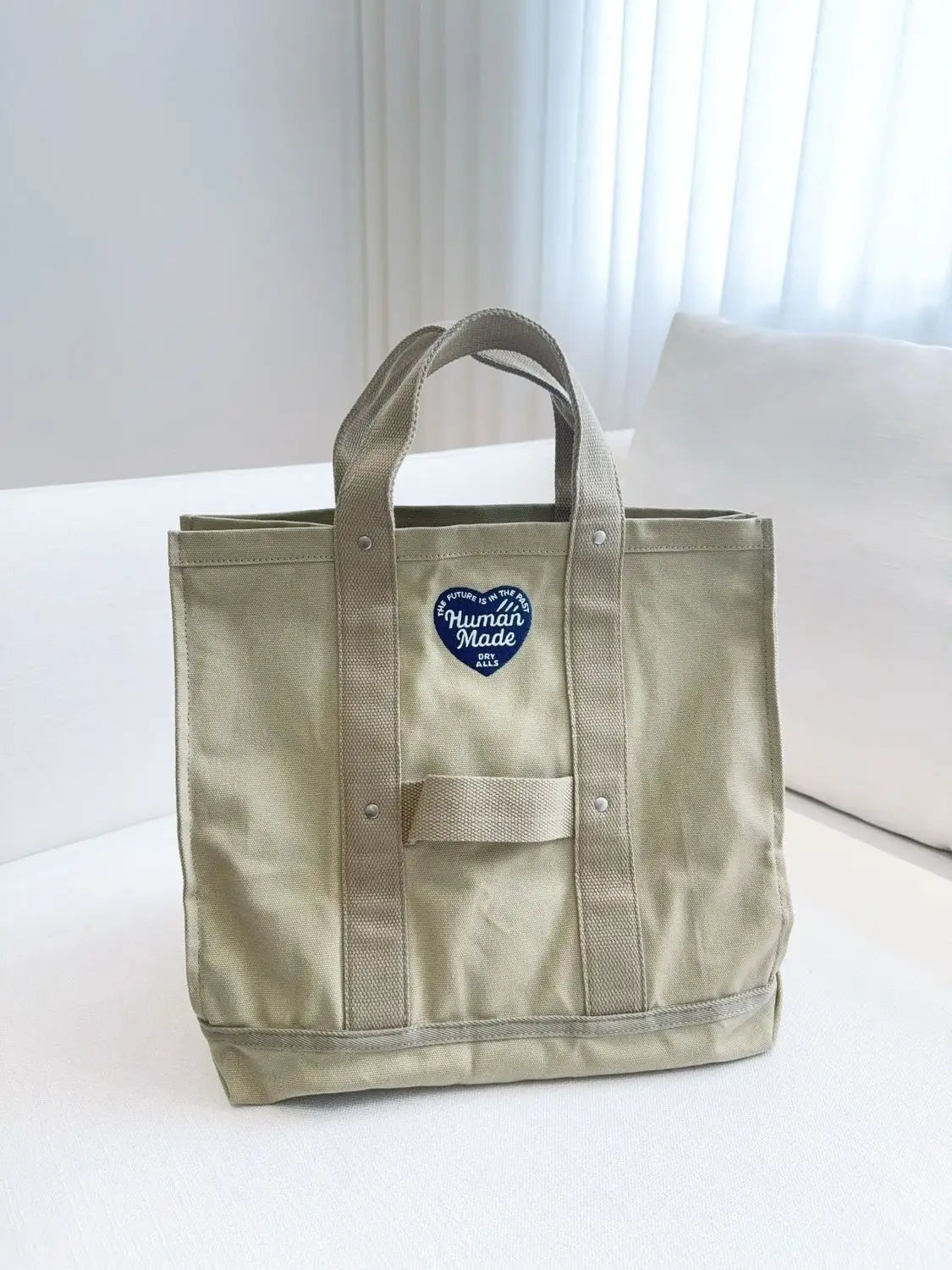 HUMAN MADE Canvas Tote Large Heart Print Heavy Duty Cotton Shoulder Bag Casual