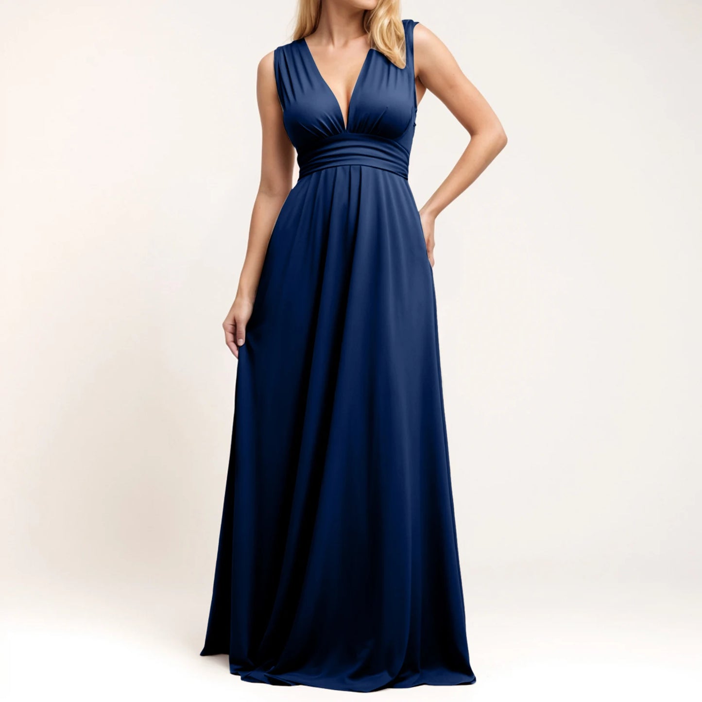 Multiple-Way Women Maxi Dress For Wedding Deep V-Neck Sexy High Waist Evening Party Dress Flowy Ruched A-Line Cocktail Dress