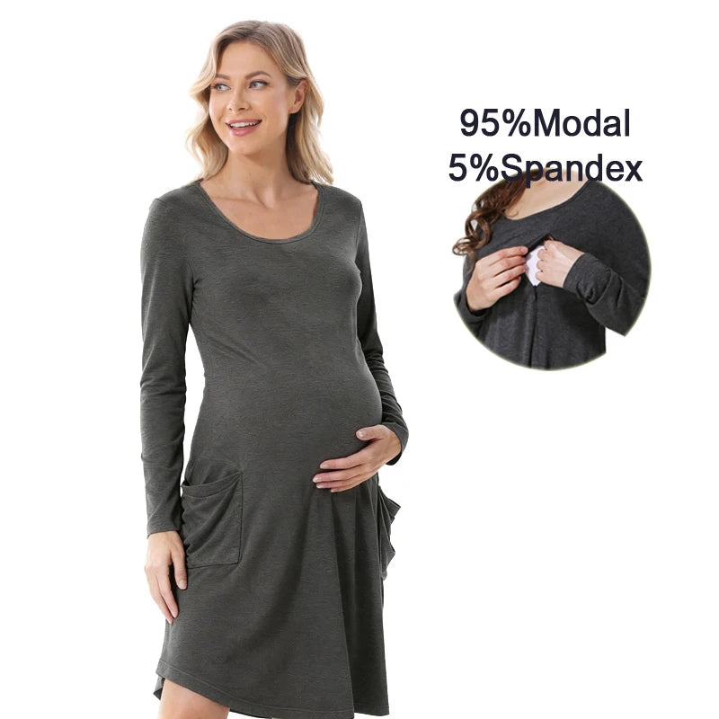 Emotion Moms Long Sleeve Pregnancy Maternity Clothes Nursing Clothing Breastfeeding Dresses for Pregnant Women Maternity Dress