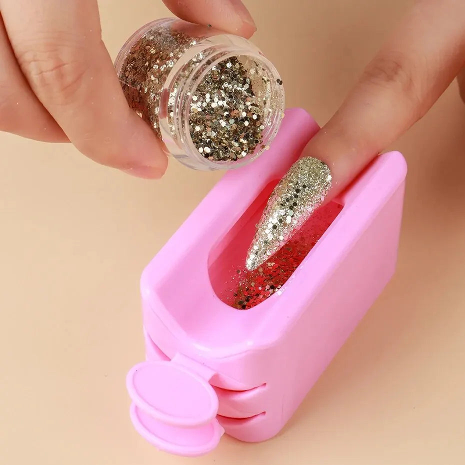 Double Layer Nail Glitter Powder Recycle Box Nail Tool Dust Collector Sequin Rhinestone Container Holder Manicure Storage Case
