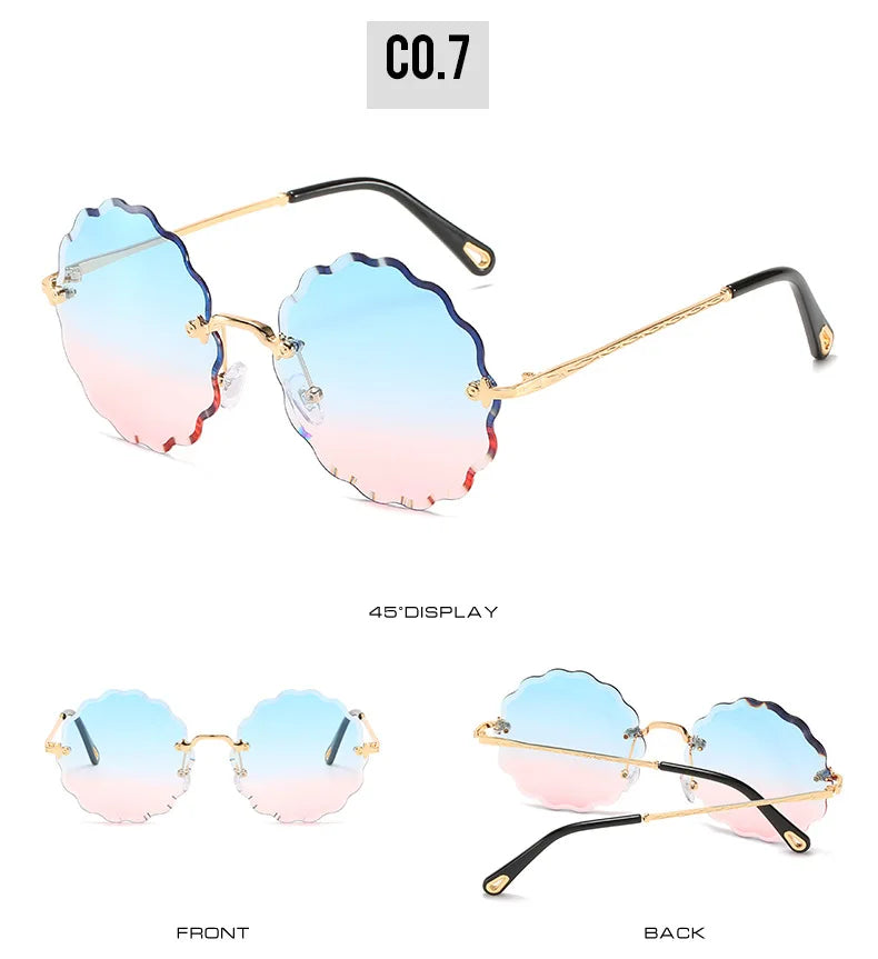 Oversized Round Sunglasses For Women Men Fashion Luxury Brand Design Rimless Sun Glasses Ladies Outdoors Travel Shades UV400