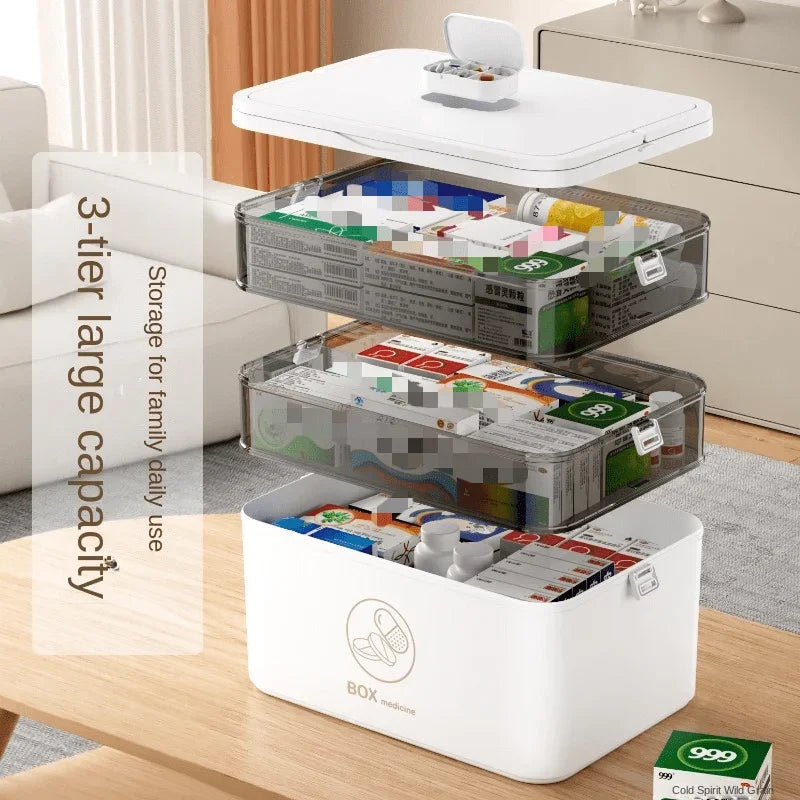 1pc 3-Tier Family Emergency Medicine Storage Box, Leak Resistant Compact Home Medicine Organizer