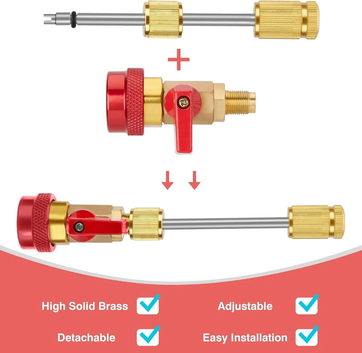 R134A Valve Core Quick Remover Installer, High Low Pressure Valve Core Remover Tools Kit for Refrigerant Air Conditioner System