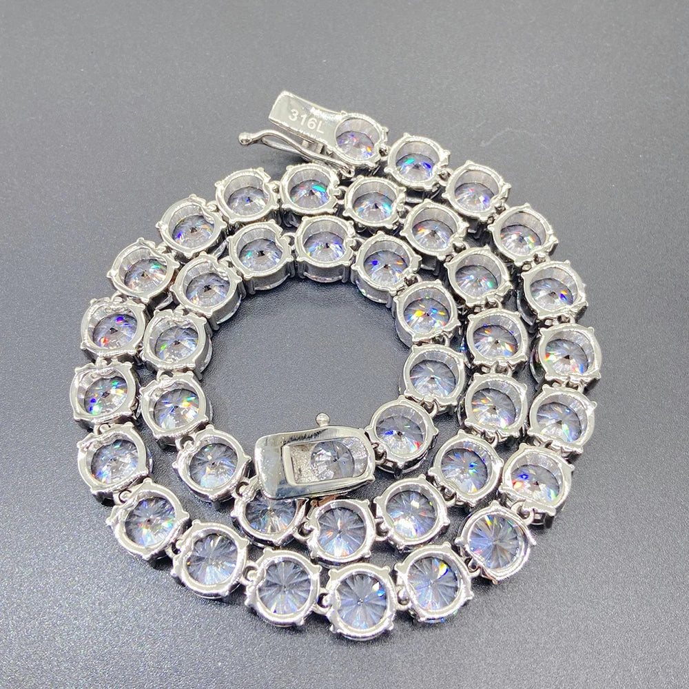 8mm 316L Iced Stainless Steel Tennis Chain Necklaces For Men Women Bling Zircon 316L Iced Out Tennis Chain Hip Hop Jewelry