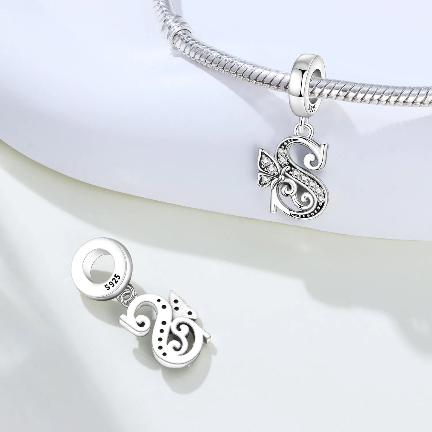 2026 New 925 Sterling Silver Zircon Scroll Grass Pattern 26 Letter Bead Charms for Women Fit DIY Bracelet Necklace Jewelry Gift