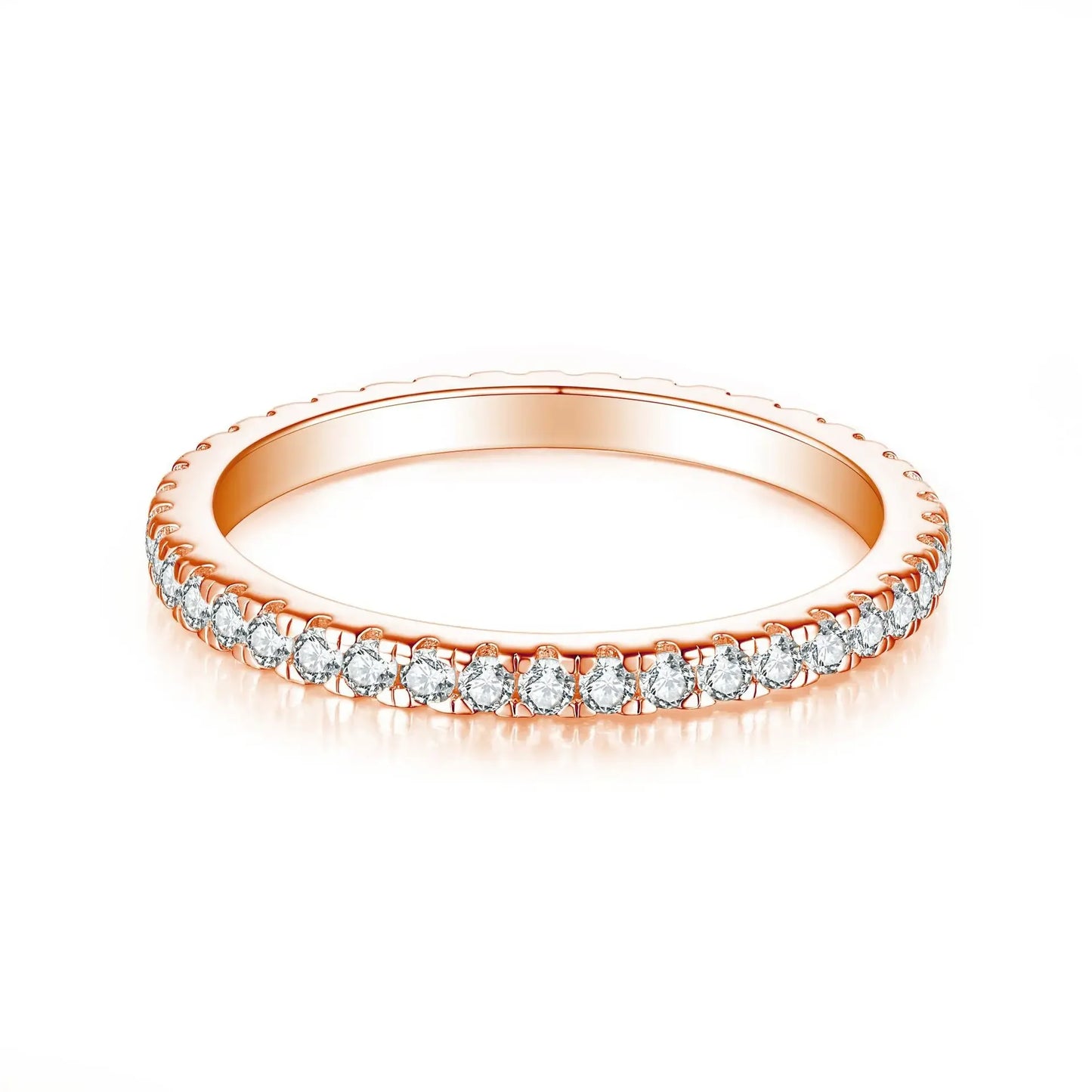 1.5mm All Moissanite 925 Sterling Silver Ring For Women with White Gold Plated Lab Diamond Engagement Wedding Band Jewelry