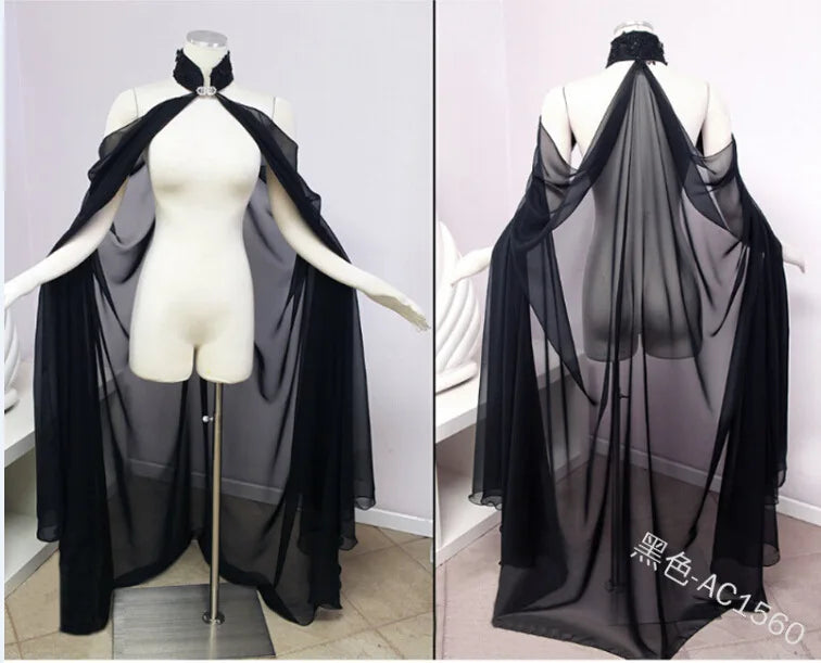 Halloween Costume Women Shawl Cape Cloak Medieval Neck Cape Shawl Cosplay Princess Witch Bride Party Chiffon Light Coat Robe