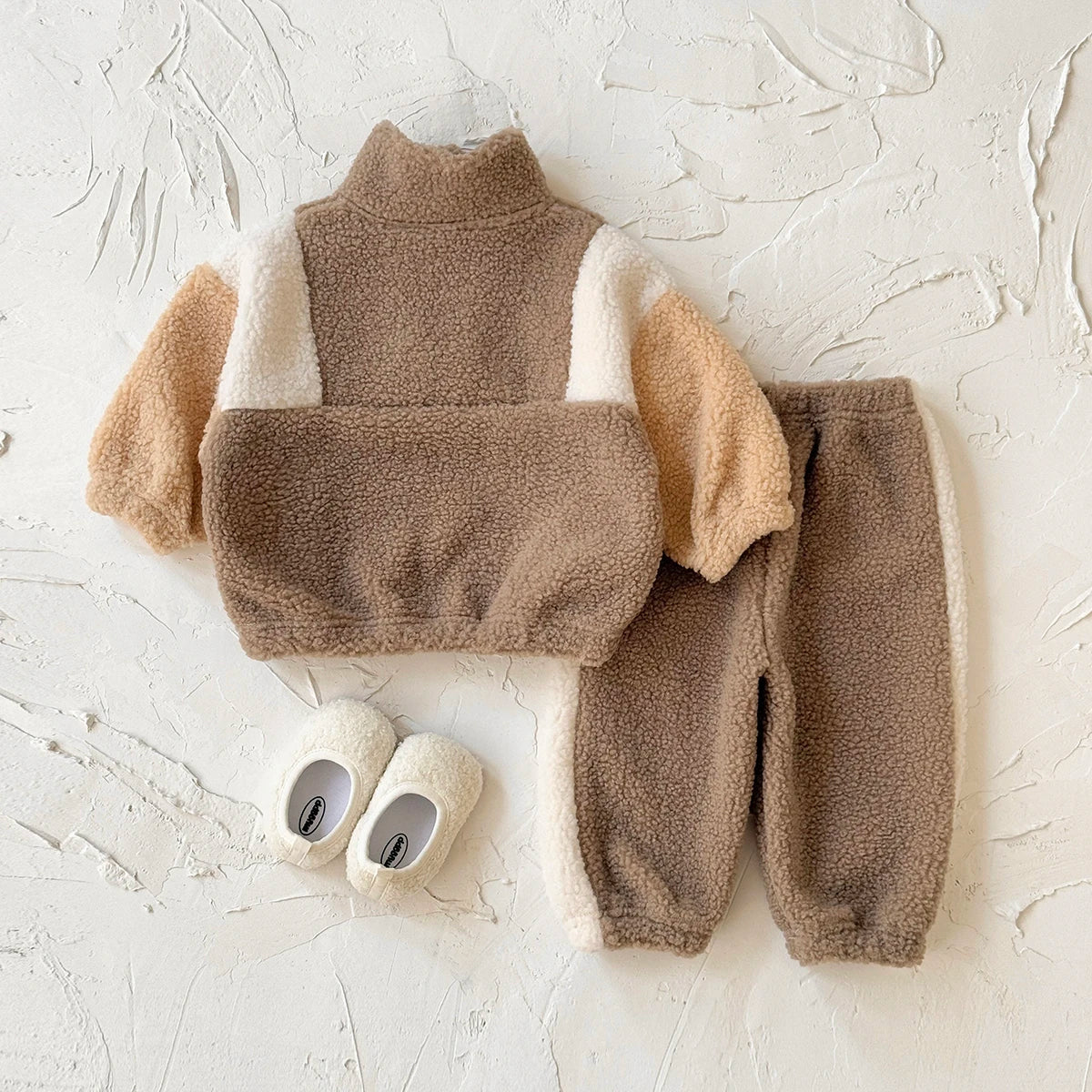 Fashion Toddler Baby Boys Girl Winter Clothes Sets Kids Lamb Velvet Zipper Pullover Pants 2Pcs Suits