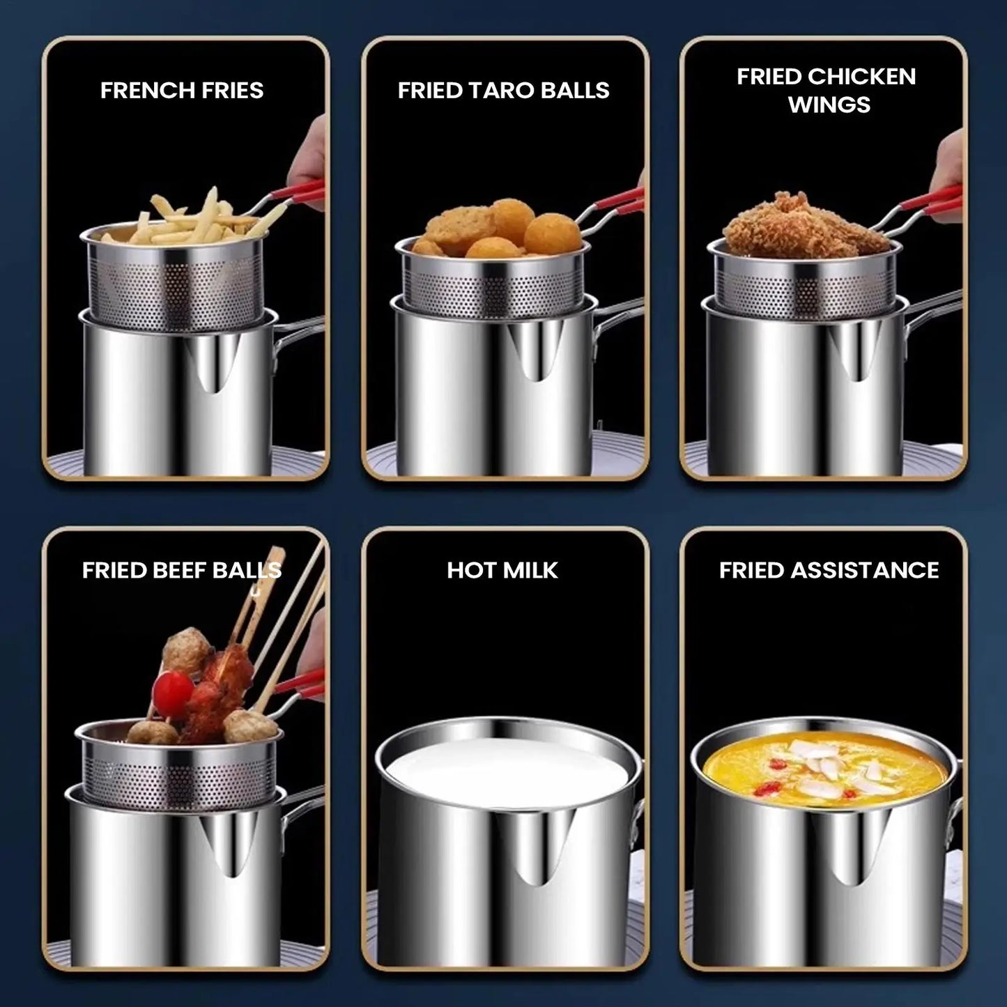 Stainless Steel Deep Fry Pot Space-Saving Fryer Multi-Use Cooking Pan For Chicken Wings French Fries, Home Kitchen Restaurant RV