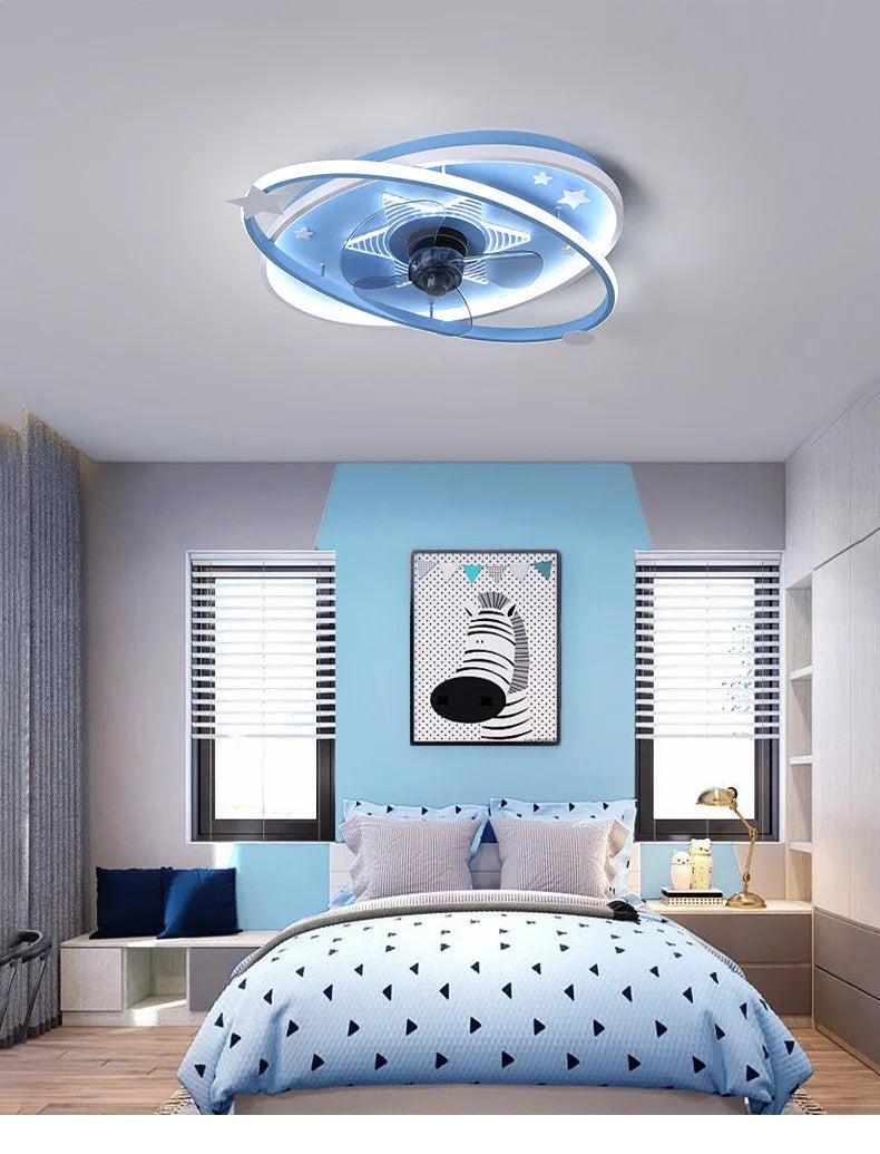 with light small ceiling fan Led kids light with fan Chandelier For Home Bedroom Lamp 3 Color Dimmable remote control fan light