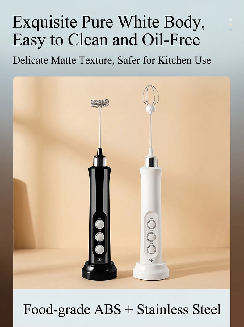 Handheld Wireless Rechargeable Electric Milk Frother 3 Speeds USB Rechargeable Foam Maker for Latte Cappuccino Hot Chocolate