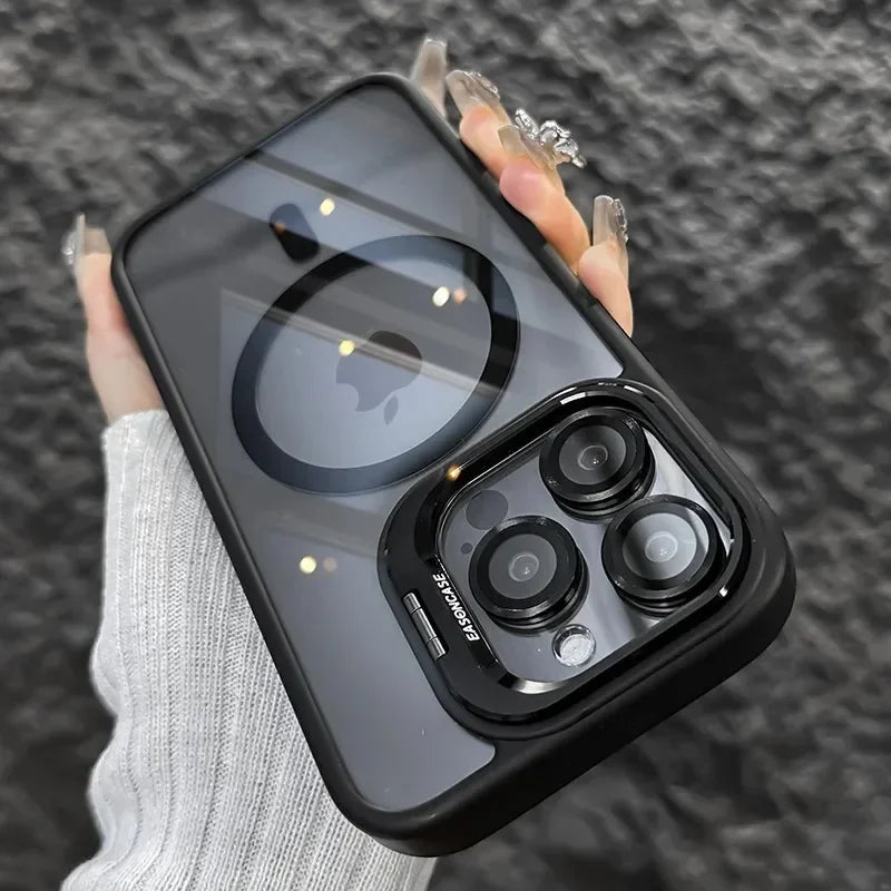 Luxury Magnetic Shockproof Phone Case For iPhone  18 16 17 15 14 13 12 11 Pro Max Funda For Magsafe Stand Lens Protector Cover