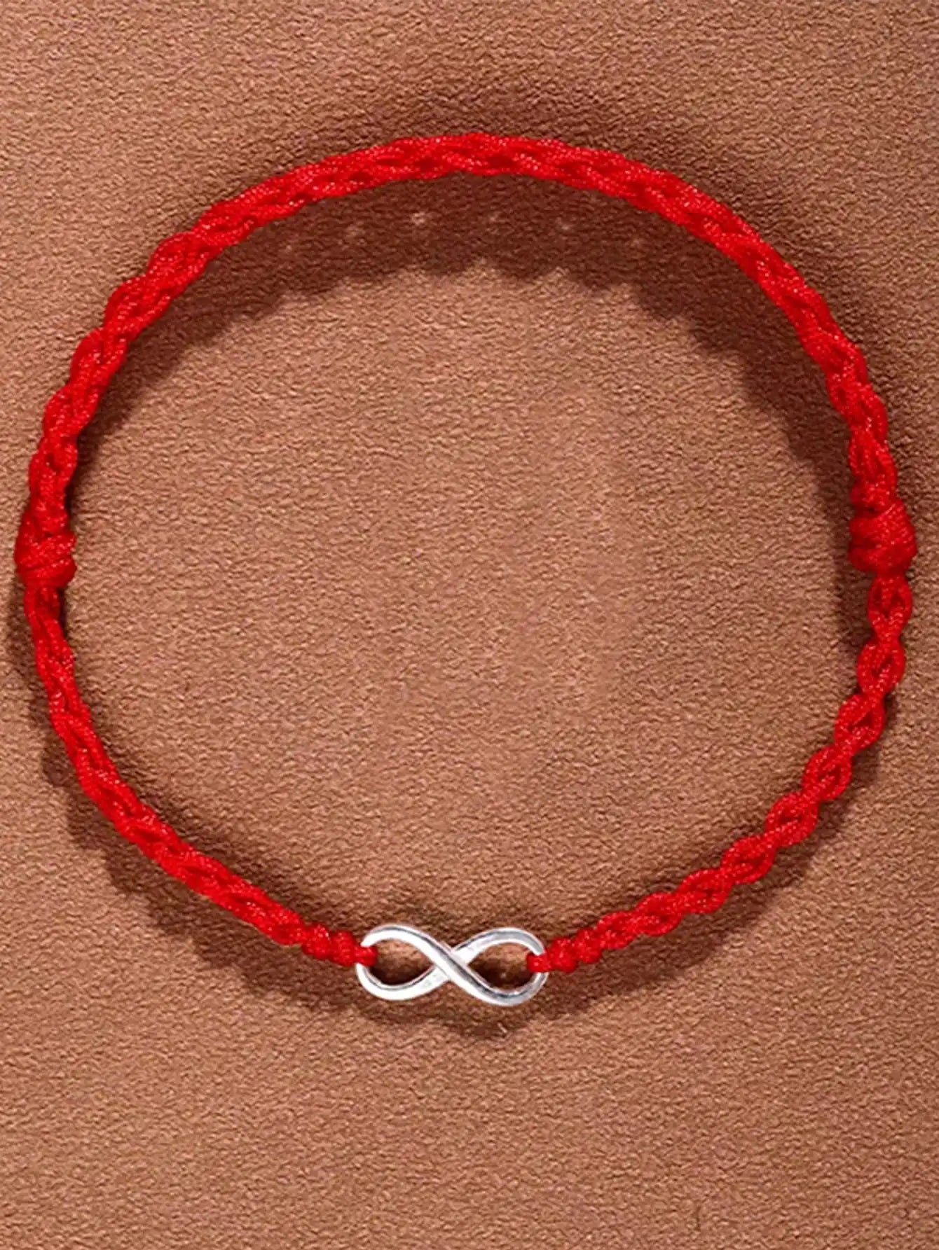 S925 Sterling Silver Infinity Symbol Red String Bracelet, Adjustable Braided Couple Bangle for Him Her, Love Gift with Gift Box