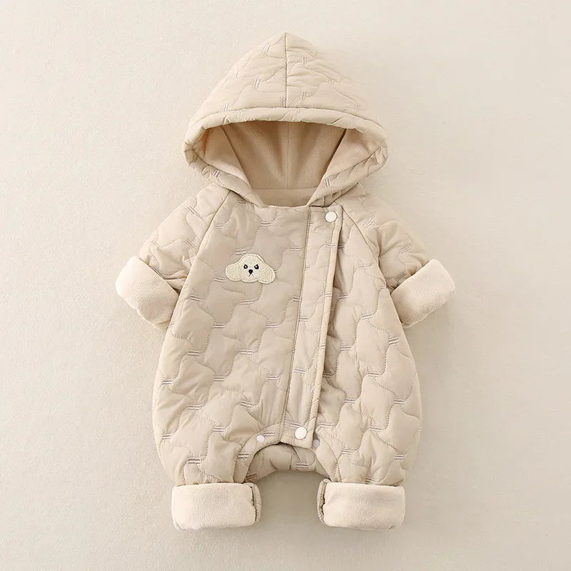 Autumn Winter Baby Clothes 0-2Y Newborn Thick Jumpsuit Boys Fur Lining Warm Romper Toddler Girls Cute Hooded Outdoor Clothing