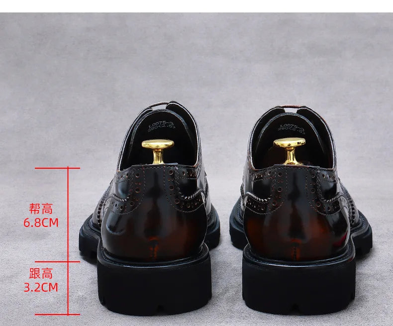 Size 38 To 46 Classic Italian Genuine Leather Men's Dress Shoes Black Lace-up Wingtip Oxfords Business Wedding Brogue Suit Shoes