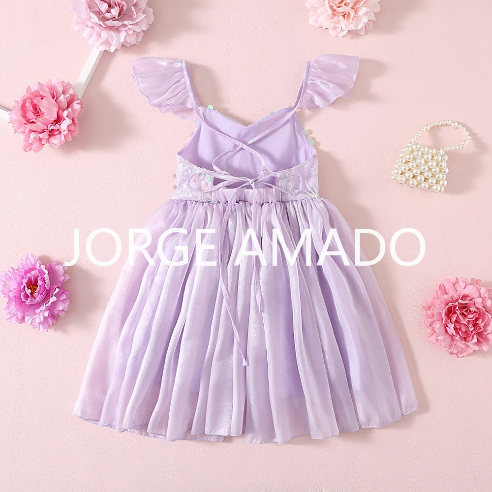 New Summer Sister Girl Matching Romper Dress Short Sling Sleeves Big Bow Bodysuit Sequined Princess Dresses Twins Clothing H1518