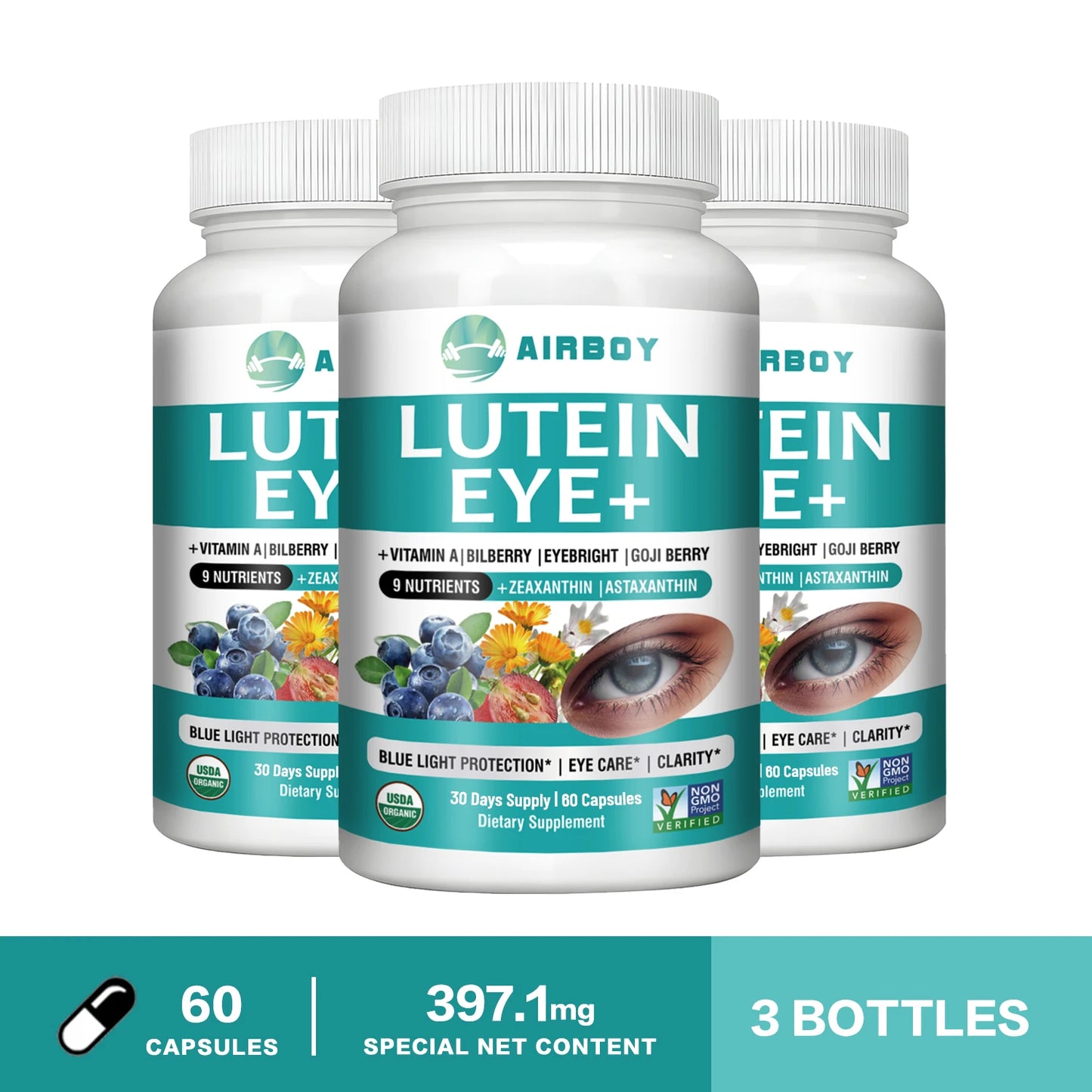 Lutein Eyes - Bilberry Extract and Zeaxanthin - Support Eye Strain and Vision Health, Macular Health
