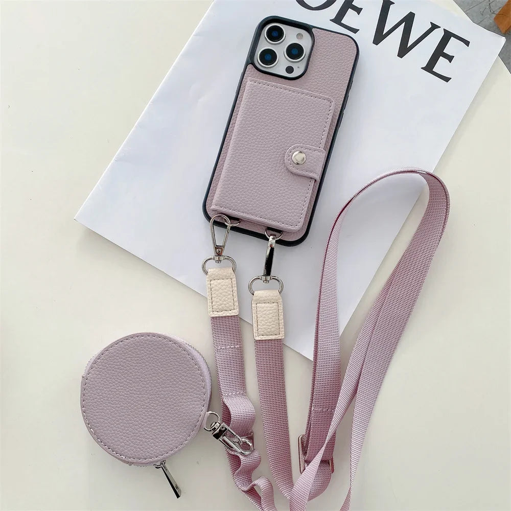 Crossbody Wallet Card Slot Coin Purse for IPhone 17 Air 16 15 Plus 14 13 12 11 Pro Max Leather Protective Phone Case Cover