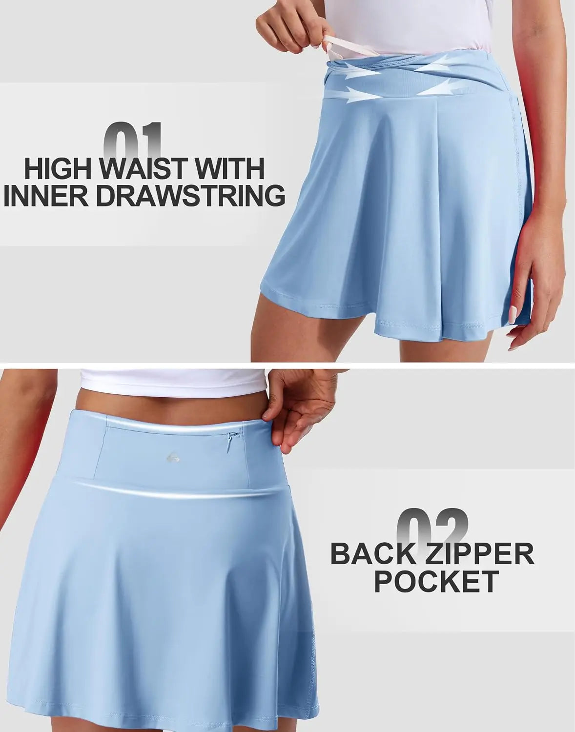 Pioneer Camp Women's 18" High Waisted Tennis Skort with Built-in Shorts & Pockets, Golf Athletic Long Skirt for Tennis Running W