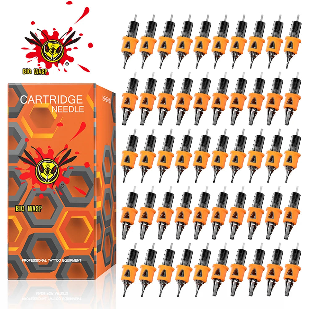 BIGWASP 50PCS/Box Mixed Cartridges Tattoo Needles Disposable Silicone Sterilized Safety Tattoo Needles for Tattoo Machine Grip