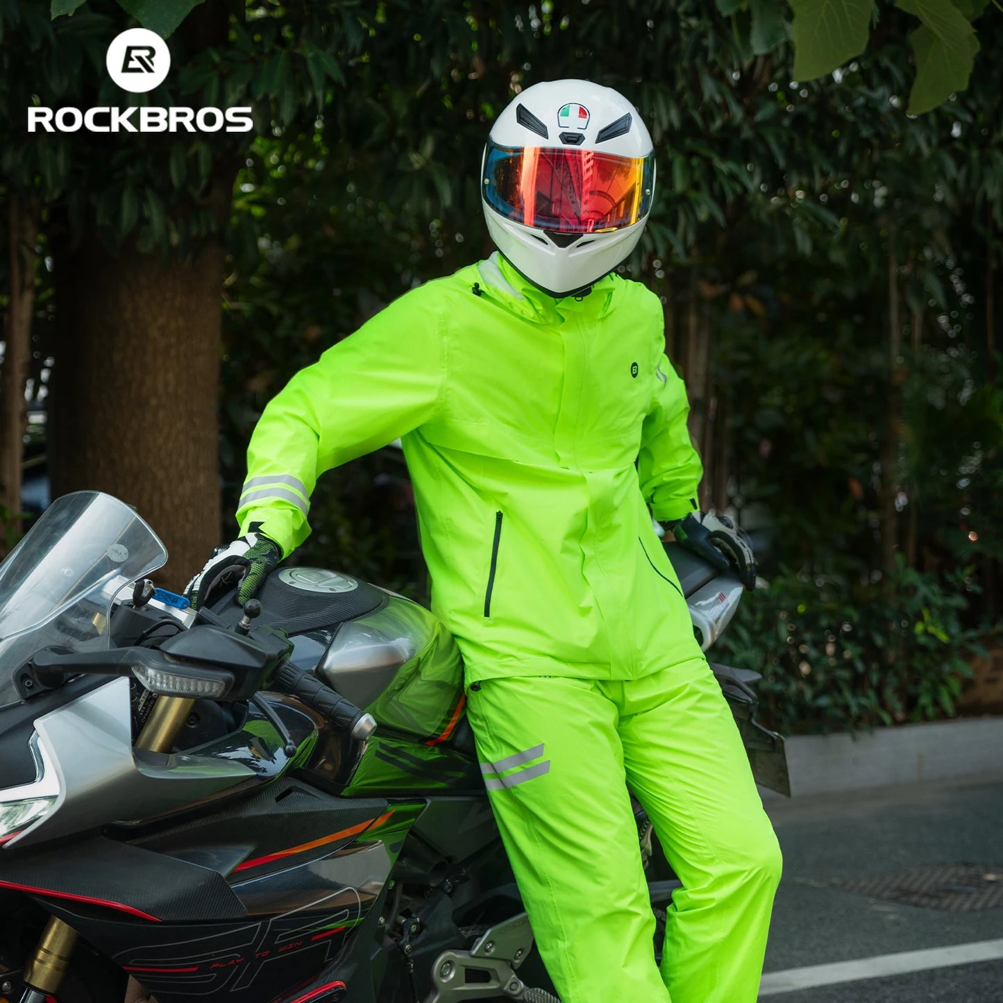 ROCKBROS Rainproof Cycling Suit Breathable Raincoat Hoodie Jacket Waterproof Pants Trousers Men Outdoor Sports Cycling Clothing