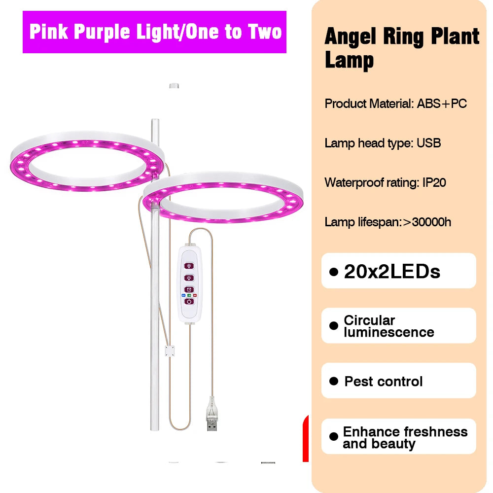 LED Grow Light Full Spectrum with UV IR Angel Ring Phytolamp DC5V USB for Indoor Grow Tent Planting