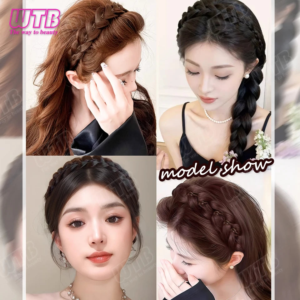 WTB Synthetic Hairband Wig for Women Magnetic Snap Style Fishtail Braid Hairband Wig with Velcro Suitable for Everyday Wear