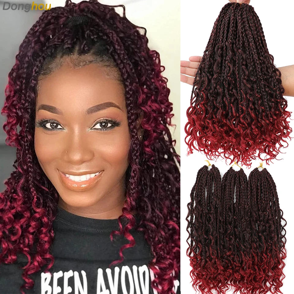 14 18 24 Inch Boho Box Braids Crochet Braids Curly Ends 1B 30 27 #4 Bug 8 Colors Ombre Goddess Bohemian Box Braids Crochet Hair