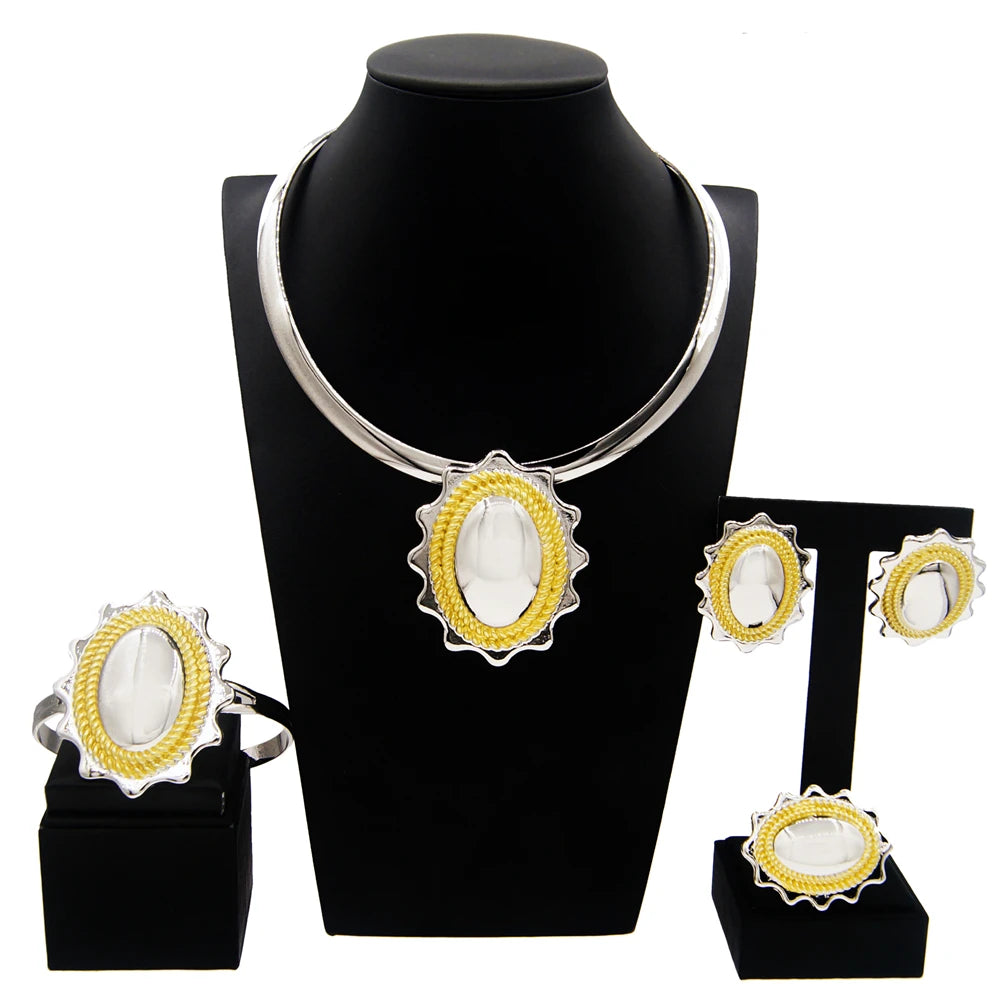 Jewelry Sets For Women Pendant Necklace Gold Plated Silver Simple Fashion Design Big Earring Bracelet Ring Sets Exquisite Gifts
