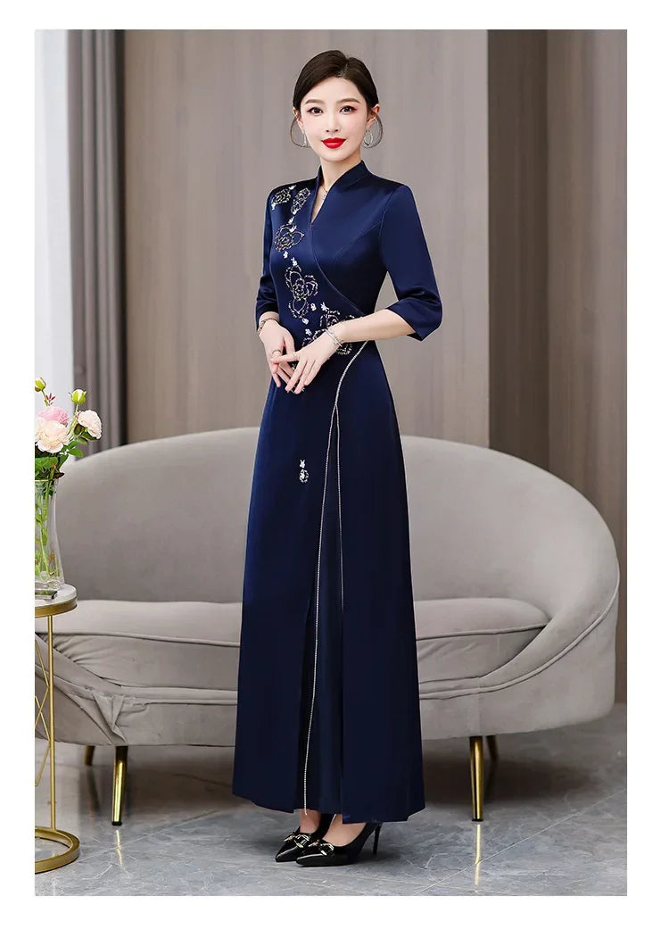 Elegant New Mom Wedding Dress Autumn Chinese Dress Daily Wearable Dress For Grandma Happy Marriage Gown