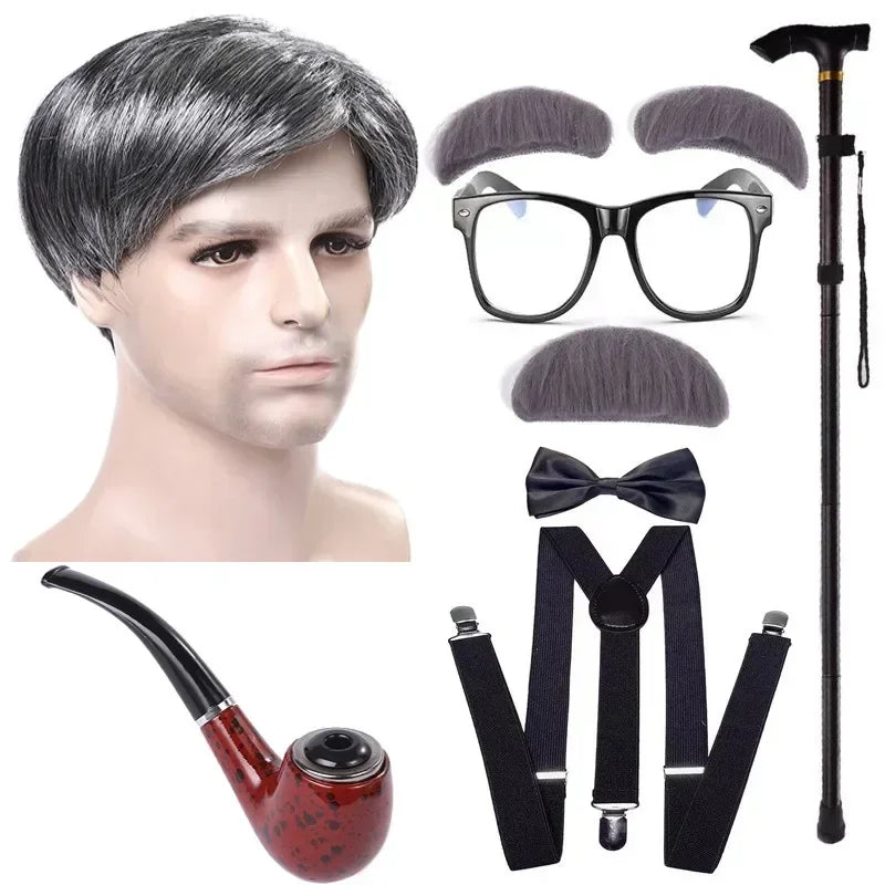 Halloween Children's Day Kids 100 Days Of School Costume For Boy Grandpa Vest Wig And Beard Granny Dress Up Props Carnival Party