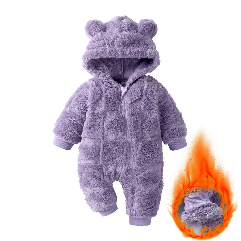 0-18 Months Newborn Baby Romper Winter Thicken Flannel Warm Clothes Infant Boy Girl Oneies Pyjamas Kids Cute Hooded Jumpsuits