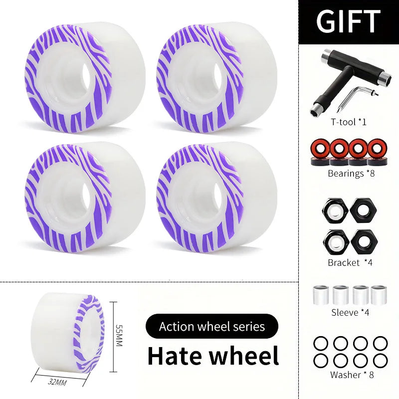 55*32mm Skateboard Wheels 80A HR65% Rebound All-Round Cruiser Trick Wheels for Double Kick Skateboard  Wheel Accessories