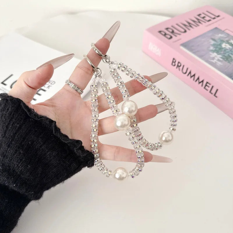 Pearl Rhinestone Wrist Strap Phone Lanyard for Women Bag Pendant Fashion Cute Keychain Jewelry Gift for Girls Daily Decoration