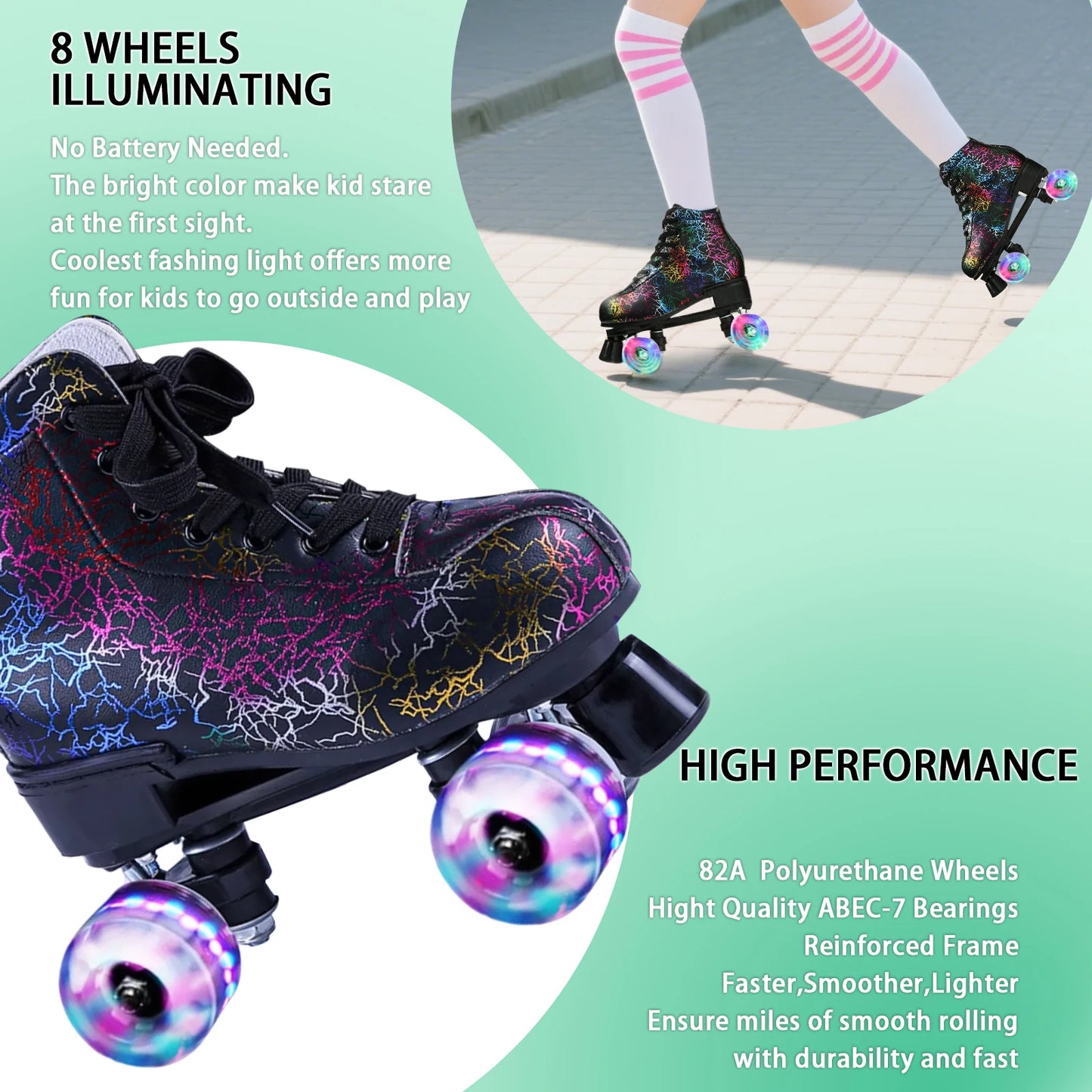 Flashing Quad Roller Skates Adult Flashing 4 Wheels Skates For Women Men Outdoor Sports Ice Skating Rink Quad Sneakers