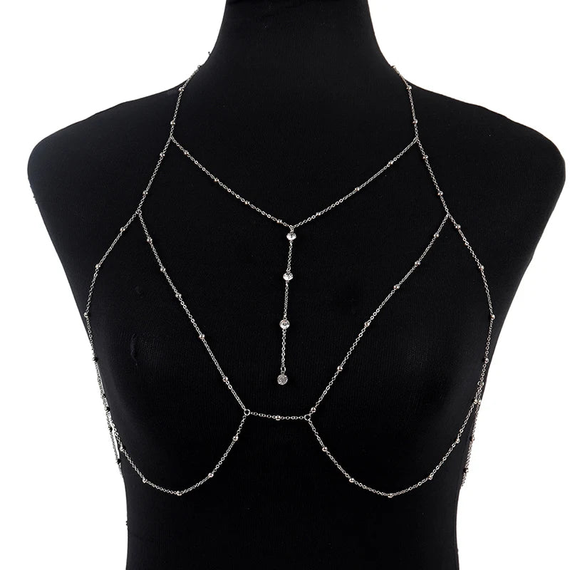Body Jewelry Sexy Chest Chain Bikini Belly Chains for Women Cross Waist Chains Female Body Suit Girl Fashion Beach Simple Luxury
