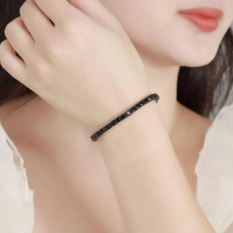 Nuoya 3mm 4mm 5mm Black Moissanite Tennis Chain Stainless Steel Iced Out Tennis Bracelet for Men Women Round Cut Hip Hop Gift