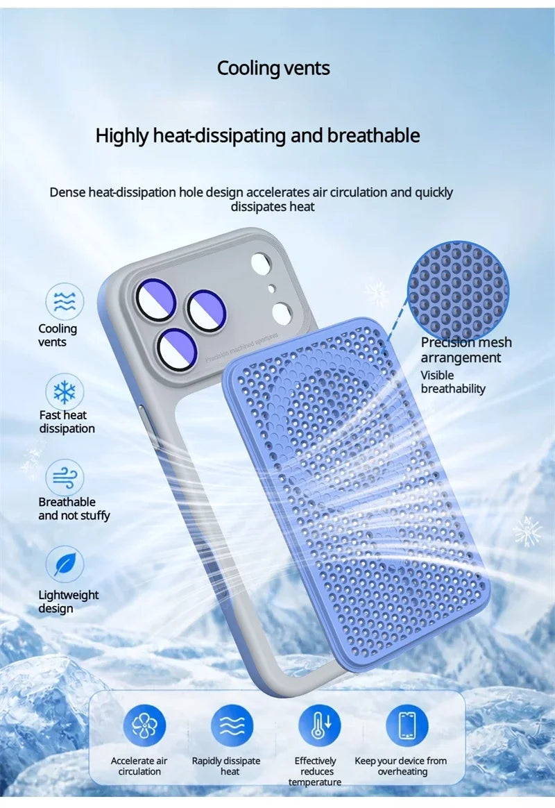 Heat Dissipation Mesh Magnetic Case for iPhone 17 15 14 13 12 16 Pro Max Plus For Magsafe Lens Protector Shockproof Bumper Cover