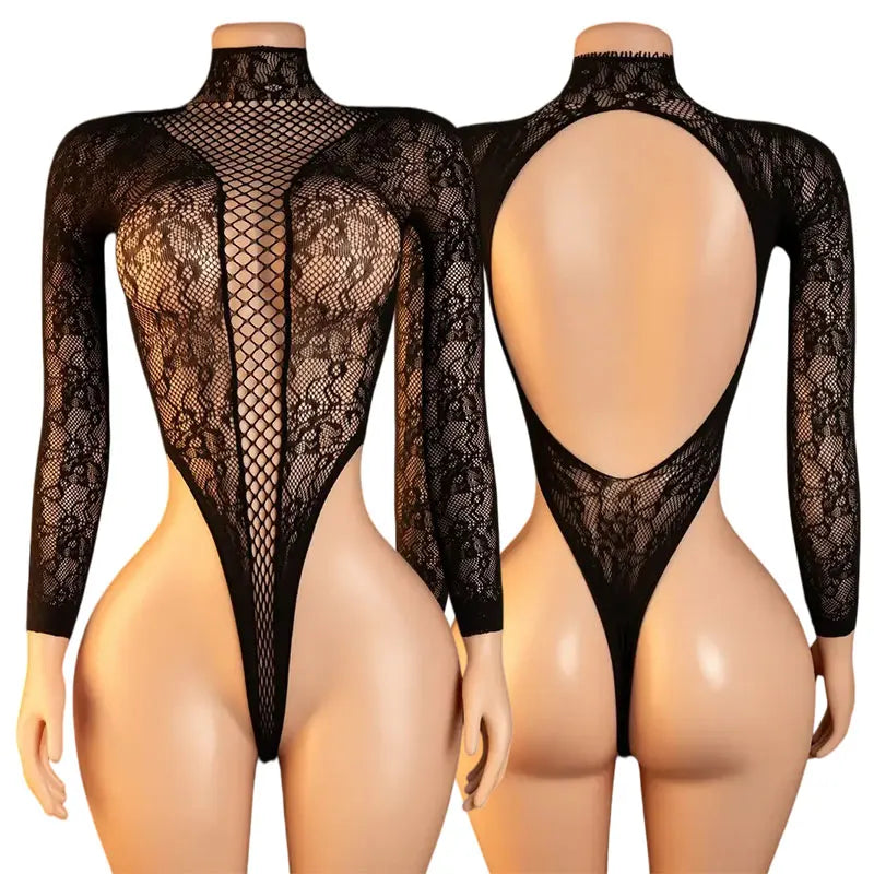 Sexy Beach Cover Up Tops For Woman Crew Neck Large Backless Curve Underwear Hollow Out Bodycon Body Suit Sheer Summer Swimwear